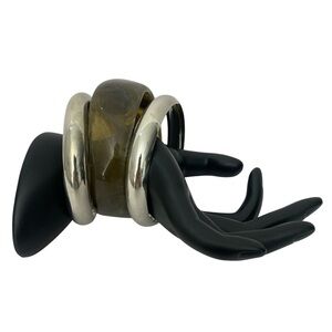 Silver and Green  Bangle Bracelet